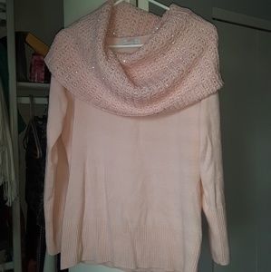 Pink sparkle cowl neck sweater